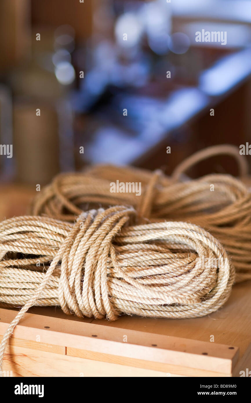 Hemp rope of the 19th century Hudson's Bay Company,  Lower Fort Garry National Historic Site, Manitoba, Canada. Stock Photo