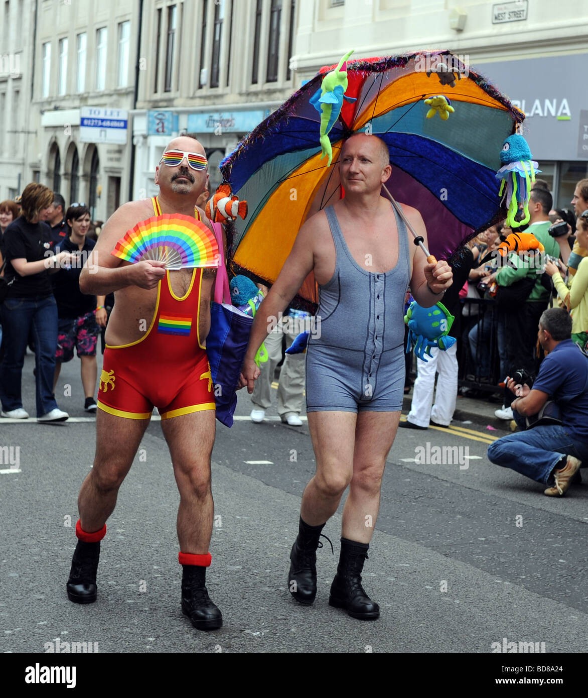 Characters taking part in this years Brighton Pride procession many in fancy  dress or outrageous outfits UK Stock Photo - Alamy