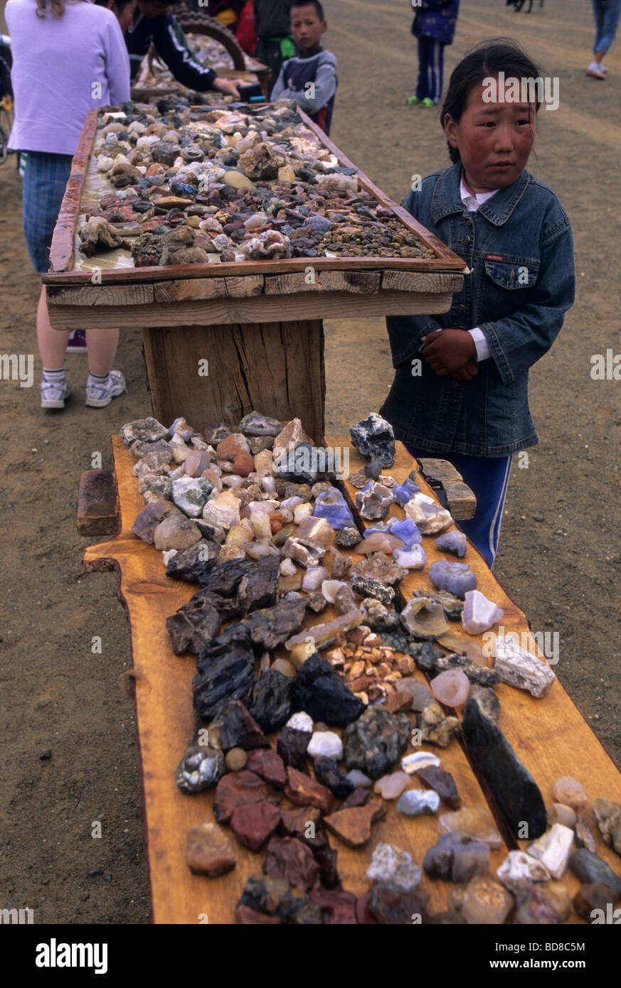 Stall with different kind of minerals from Gobi Desert, Mongolia Stock Photo