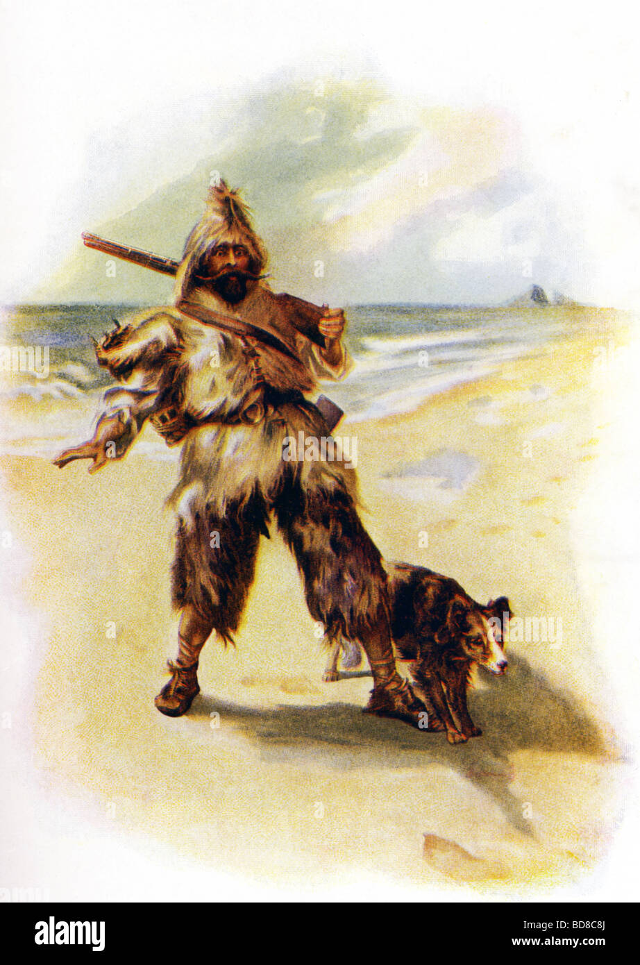 Robinson Crusoe walks with his dog a remote tropical island near Venezuela - Alamy