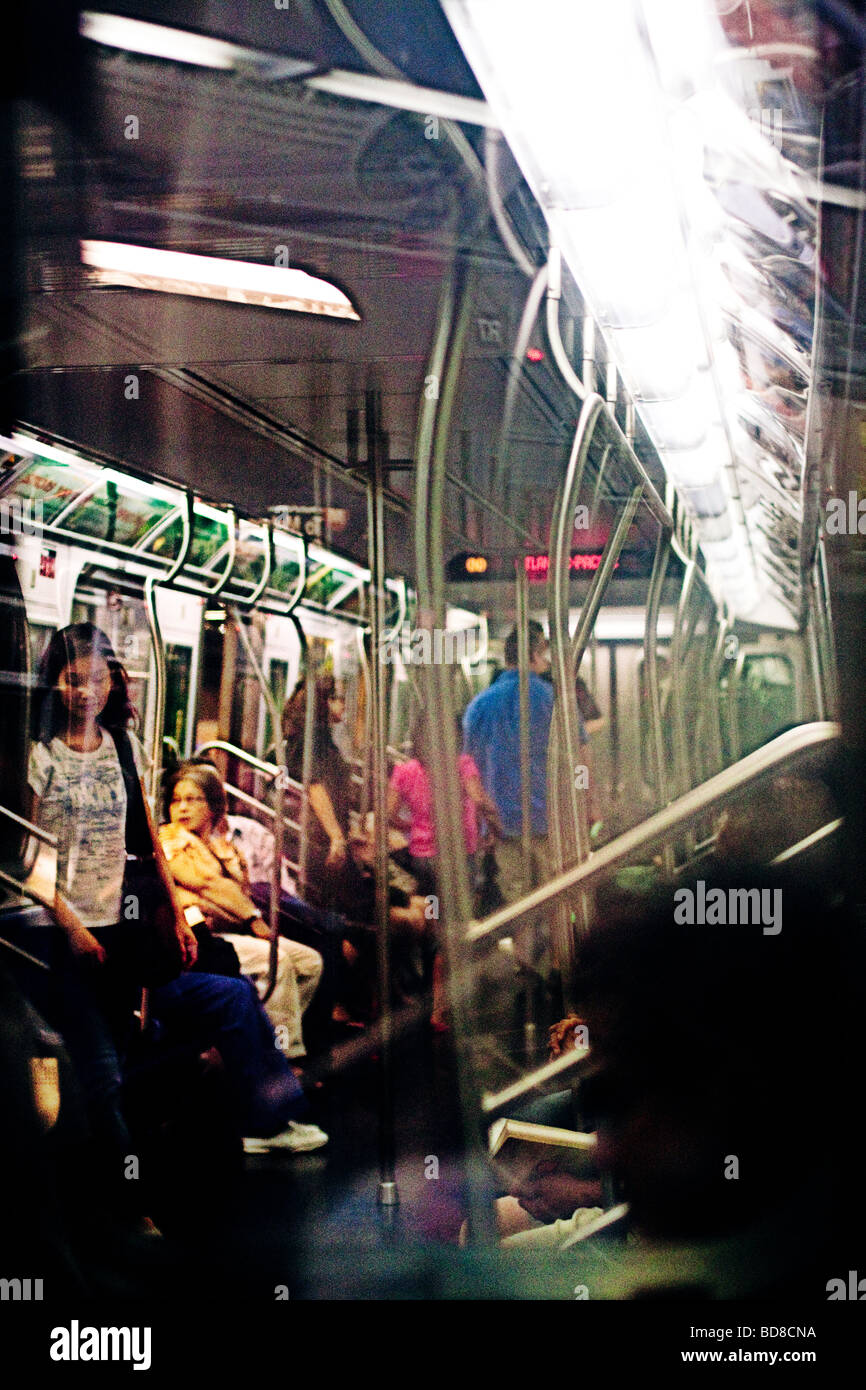 Subway in New York City train interior. Stock Photo