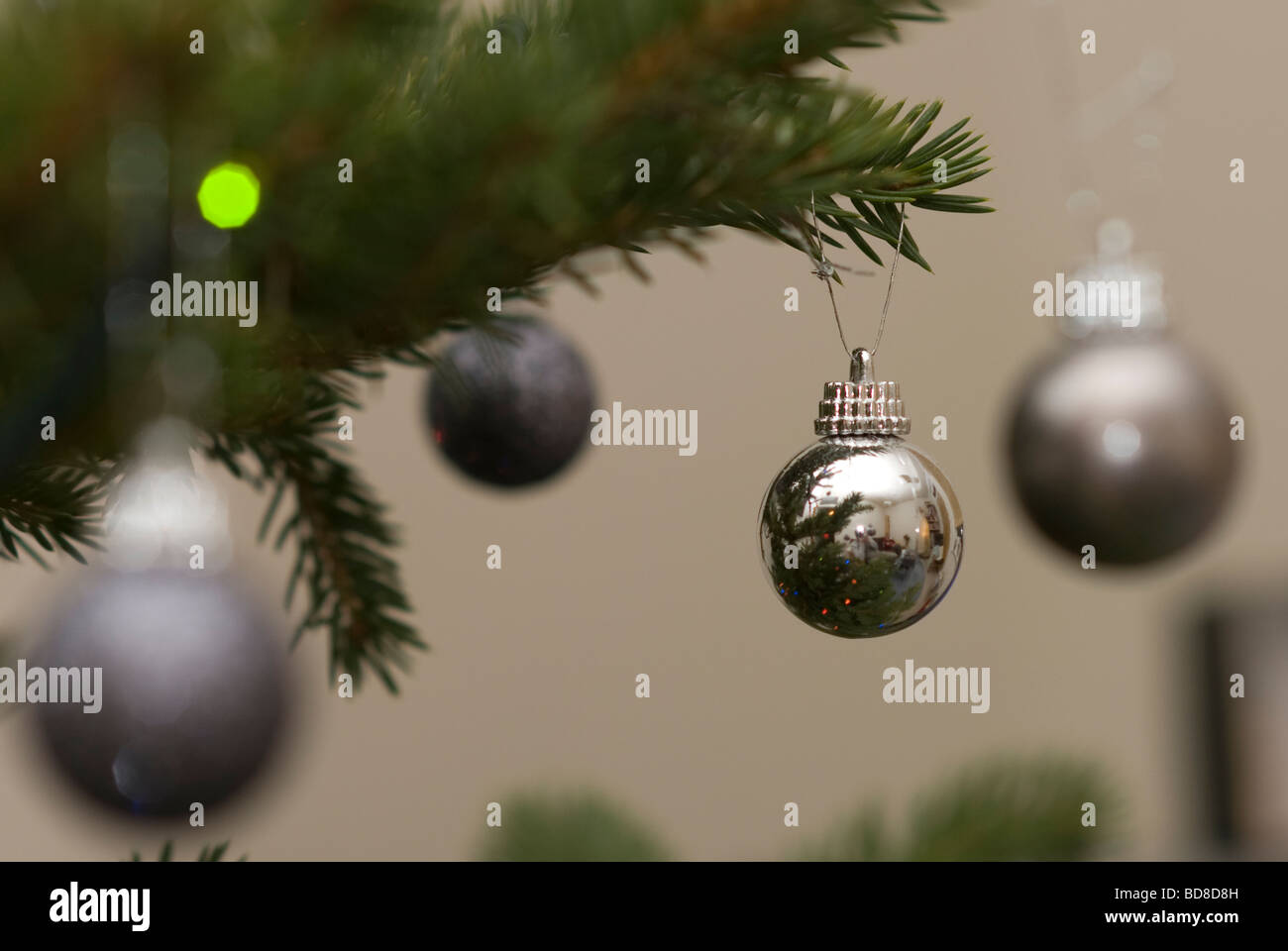 Silver baubles on real hi-res stock photography and images - Alamy