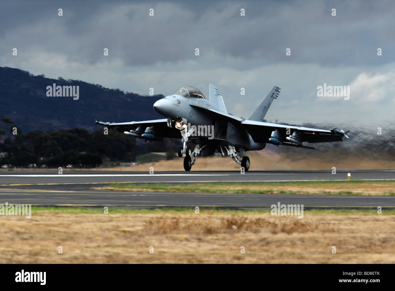 F A 18 Super Hornet Jet Fighter Taking Off Stock Photo
