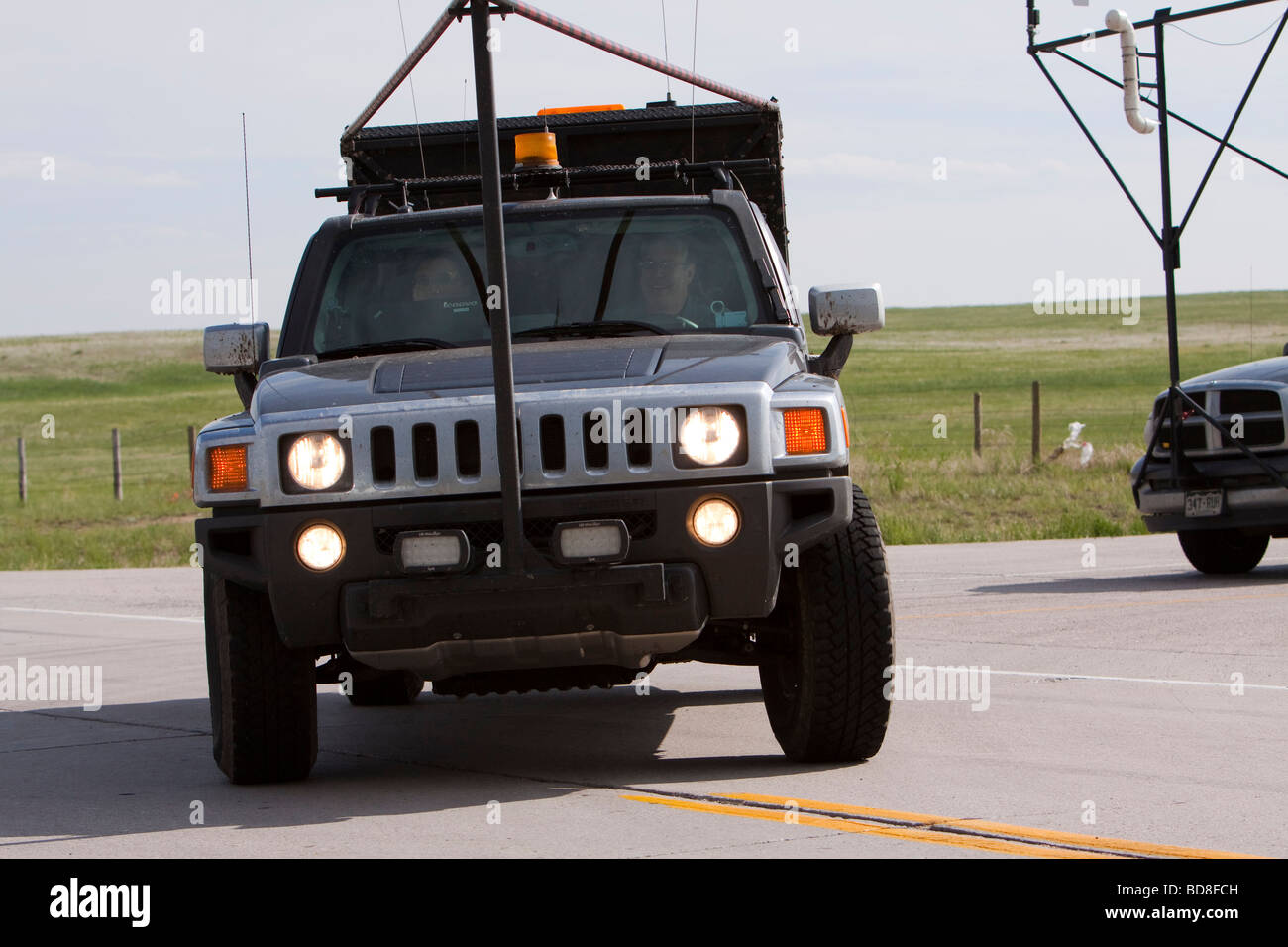 Storm chaser Phil Berg drives his Hummer H3 probe vehicle in southern Kansas June 4 2009 Stock Photo
