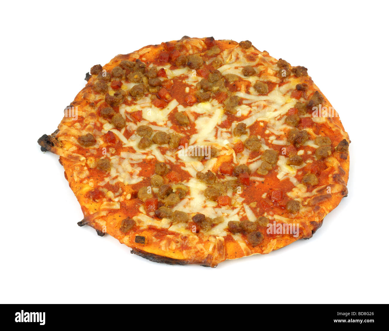 Cooked inexpensive pizza Stock Photo