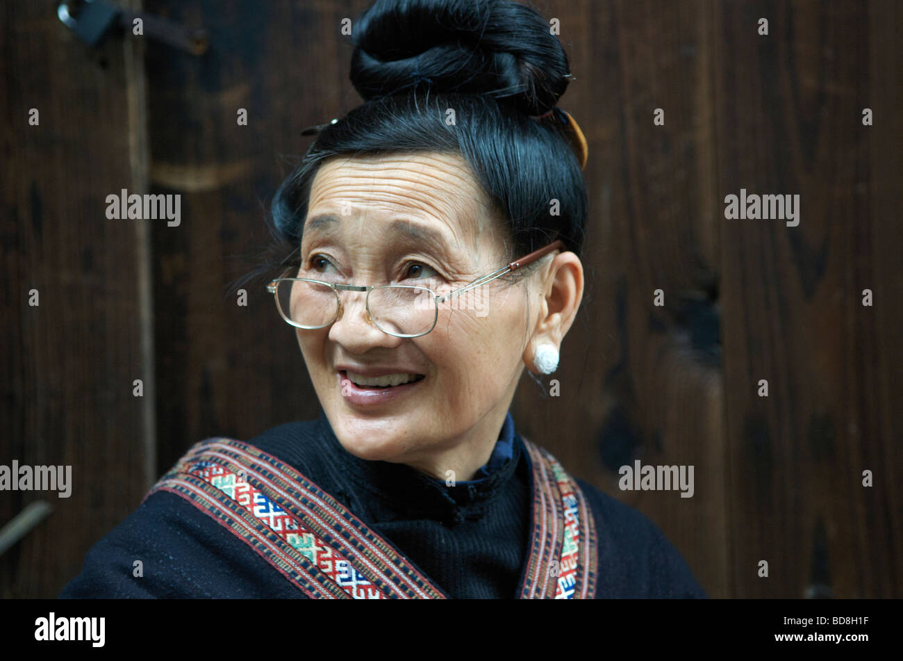 Portrait of Long Shirt Miao Woman Guizhou Province China Stock Photo