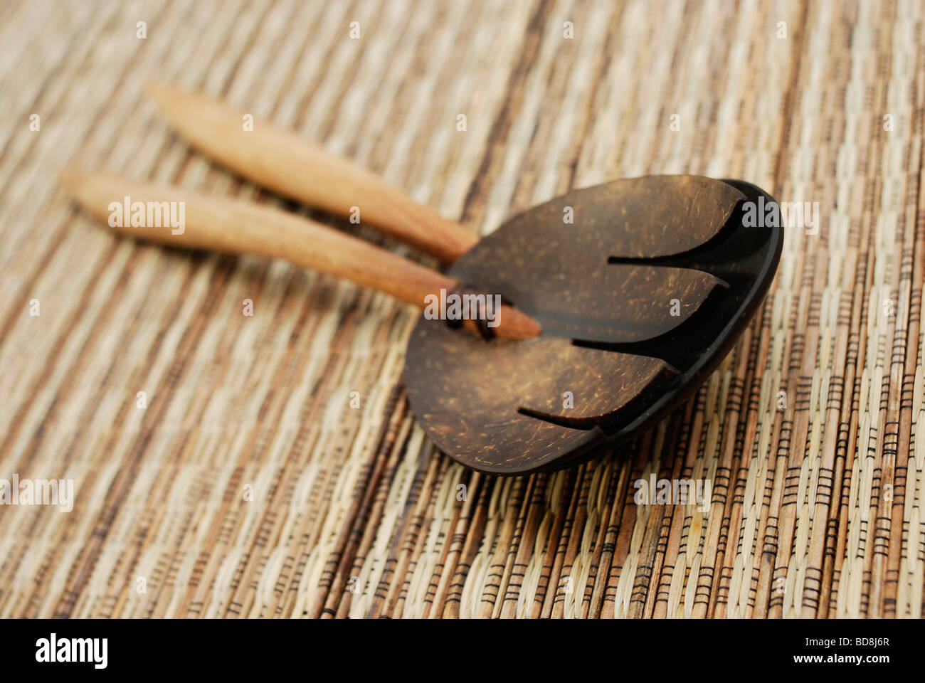 Rustic wooden salad serving spoons Stock Photo Alamy