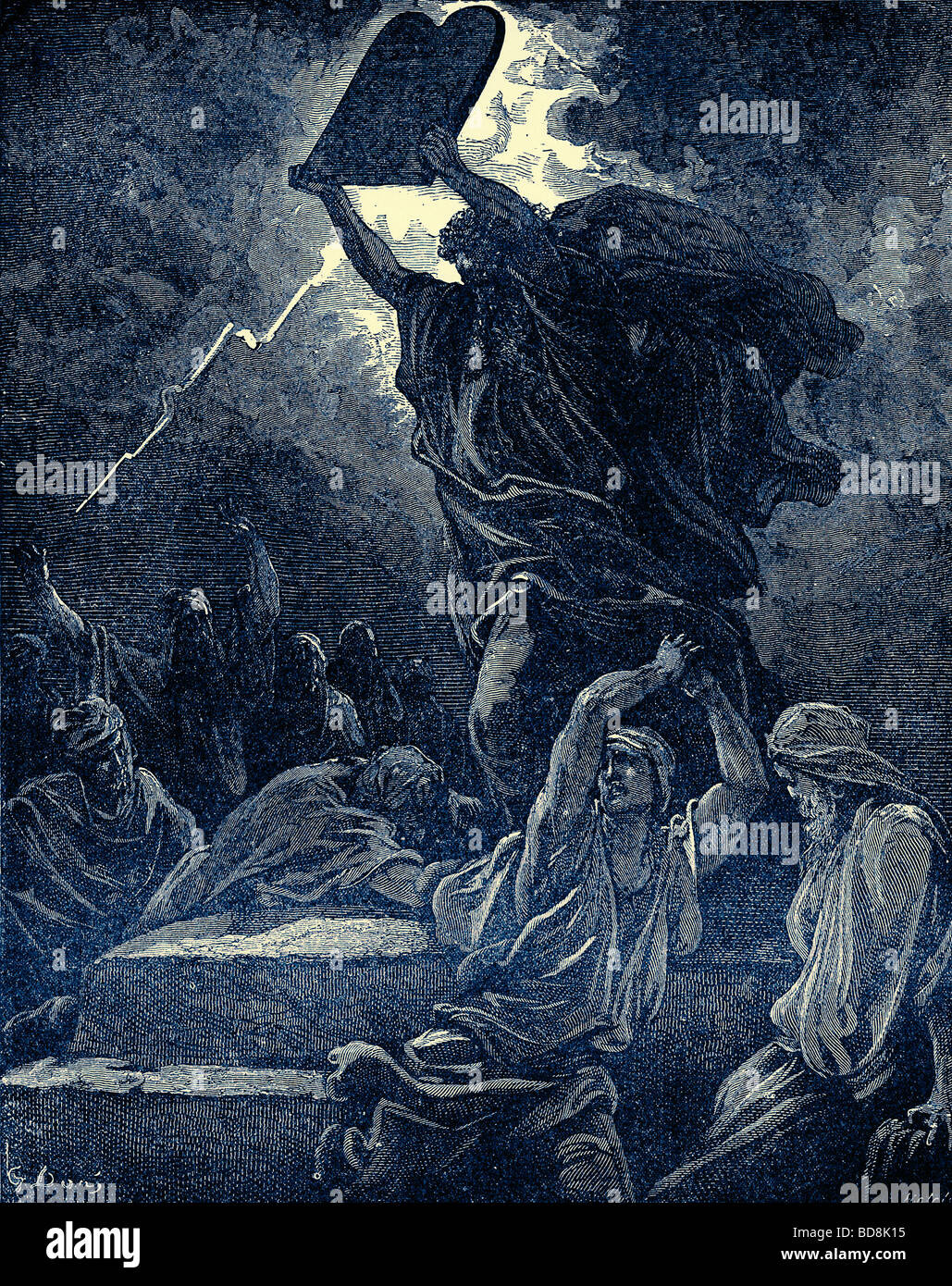 Moses breaking the tables of the law Young people s Bible history c 1900 Stock Photo