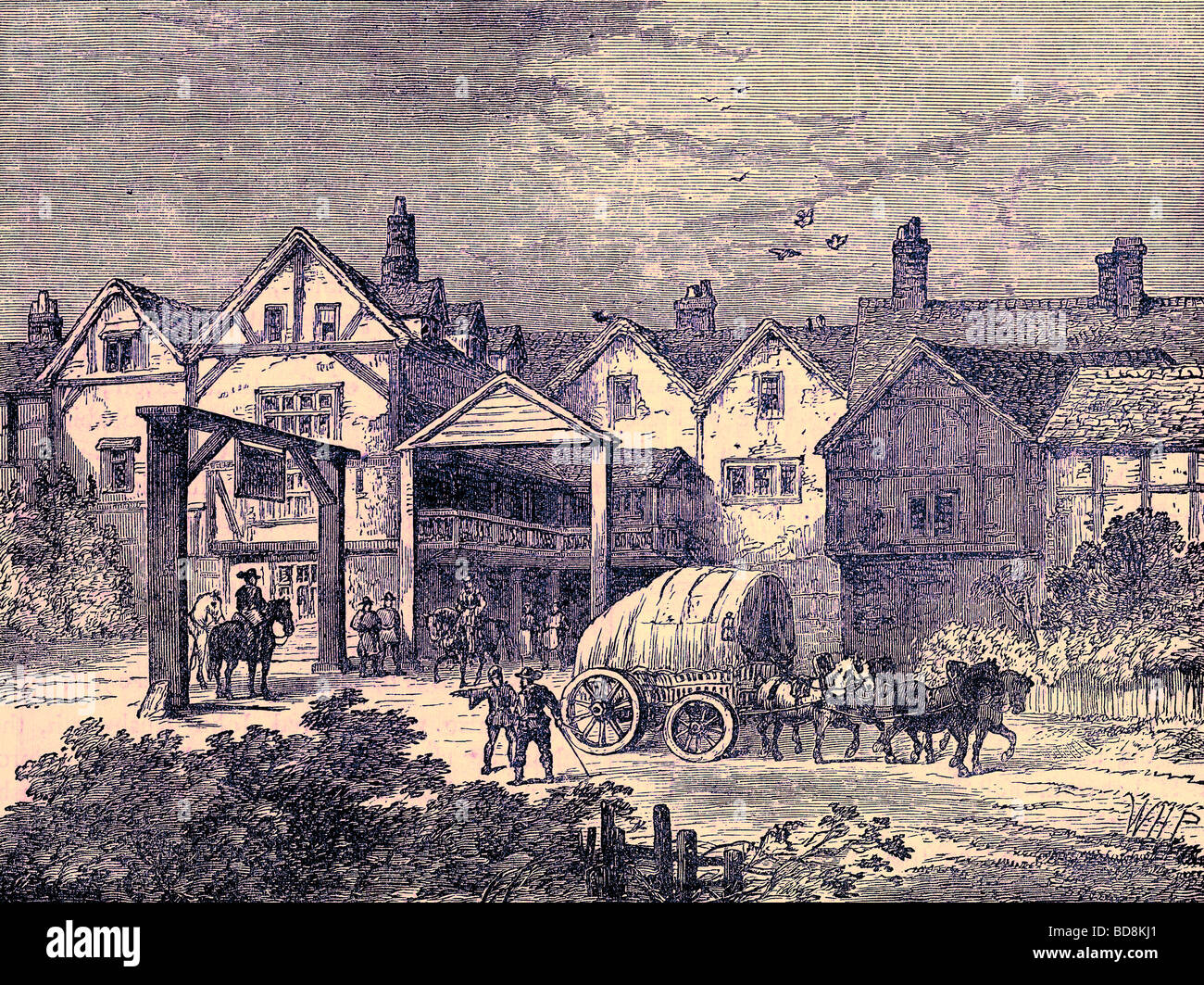 The Old Tabard Inn in the seventeenth century Illustration from Old and New London by Edward Walford Cassell c 1880 Stock Photo