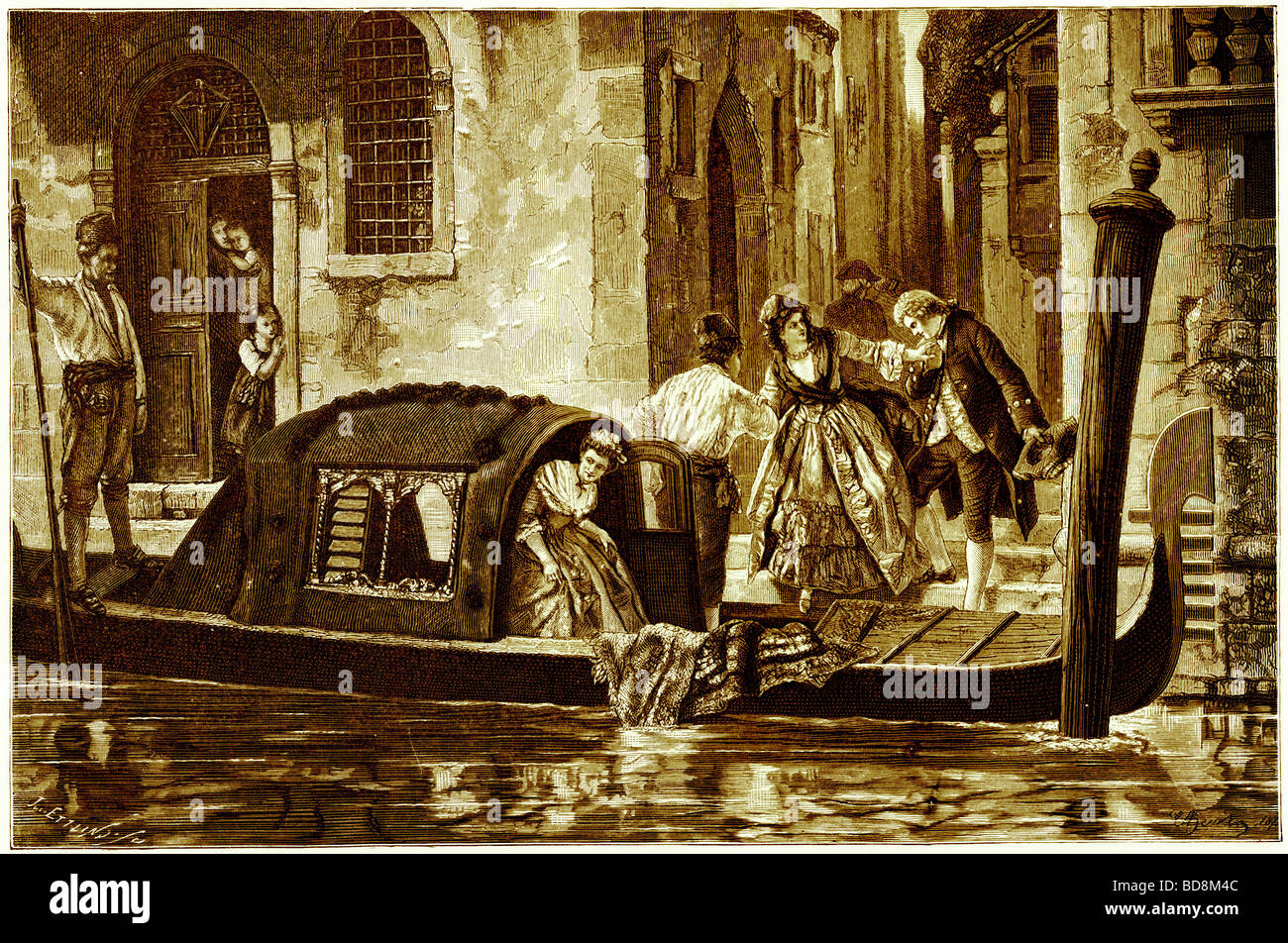 The Gondola Illustration from Italian Pictures by Samuel Manning Religious Tract Society c 1880 Stock Photo