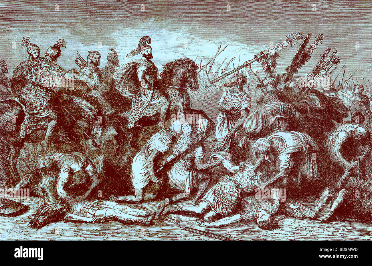 Hannibal s Troops despoiling their dead foes after the Battle of Cannae Illustration from The Illustrated History of the World Stock Photo