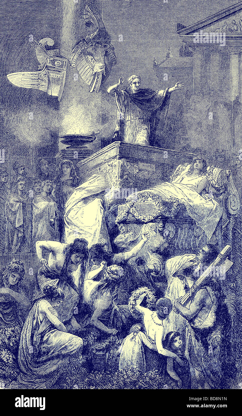 The Funeral Oration over a Roman Hero Illustration from The Illustrated History of the World Ward Lock c 1880 Stock Photo