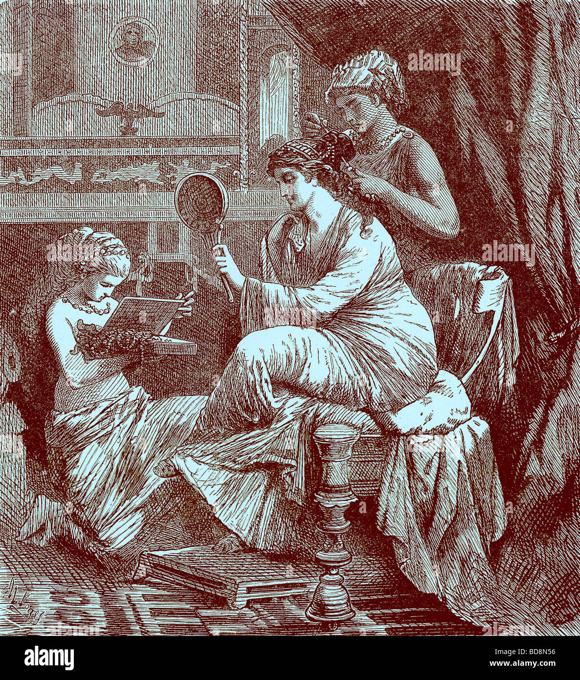 Roman Lady at her Toilet Illustration from The Illustrated History of the World Ward Lock c 1880 Stock Photo