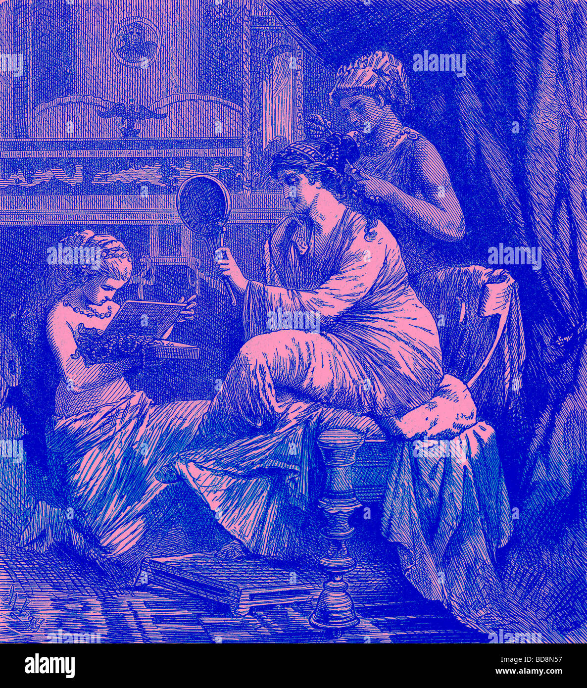 Roman Lady at her Toilet Illustration from The Illustrated History of the World Ward Lock c 1880 Stock Photo