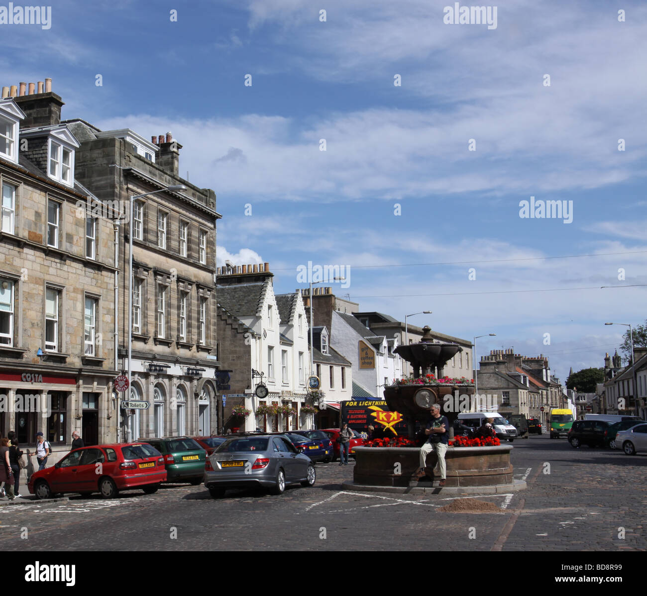 St Andrews street scene with fountain Fife Scotland  August 2009 Stock Photo