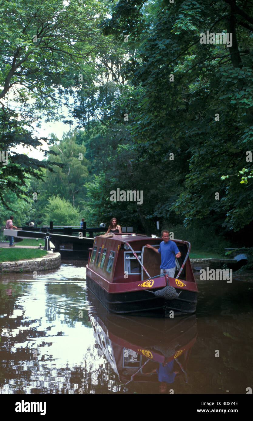 Narrowboat on the Brecon to Monmouth Canal in Wales Stock Photo