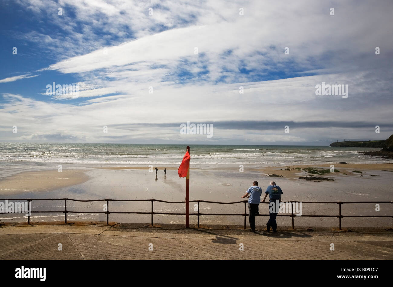 The Promenade Beach and distant Newton Head, Tramore, County Waterford, Ireland Stock Photo