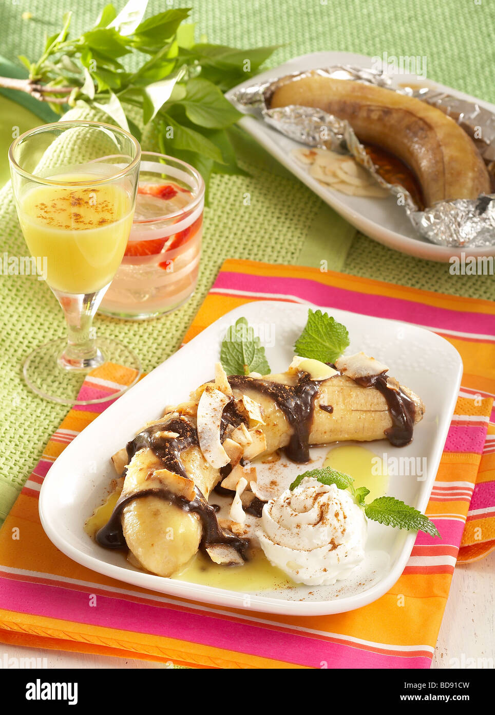 Grilled Bananas with Chocolate Stock Photo Alamy