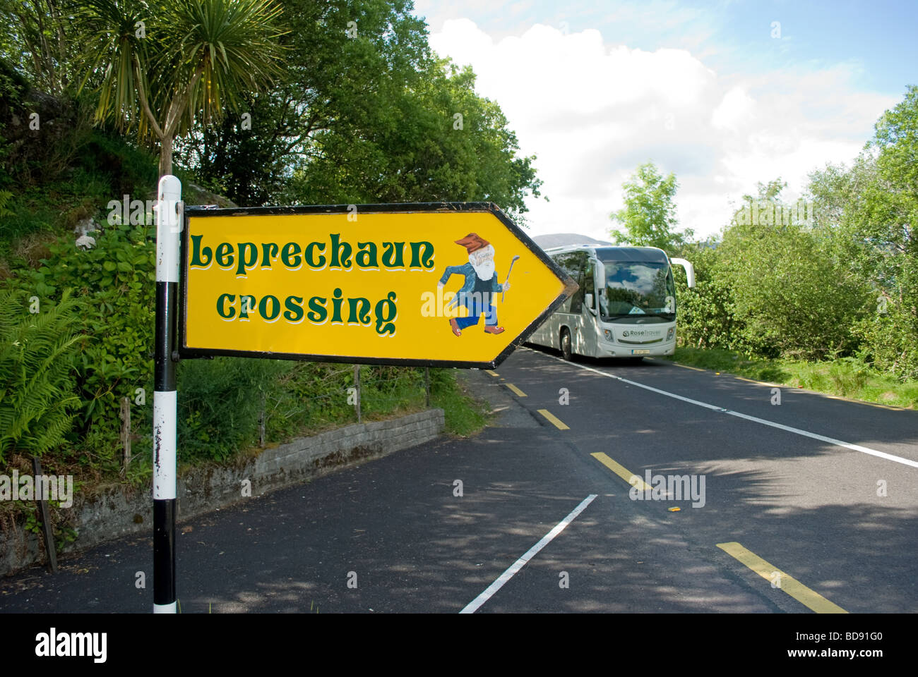 A funny leprechaun signpost in the Ring of Kerry, Ireland Stock Photo