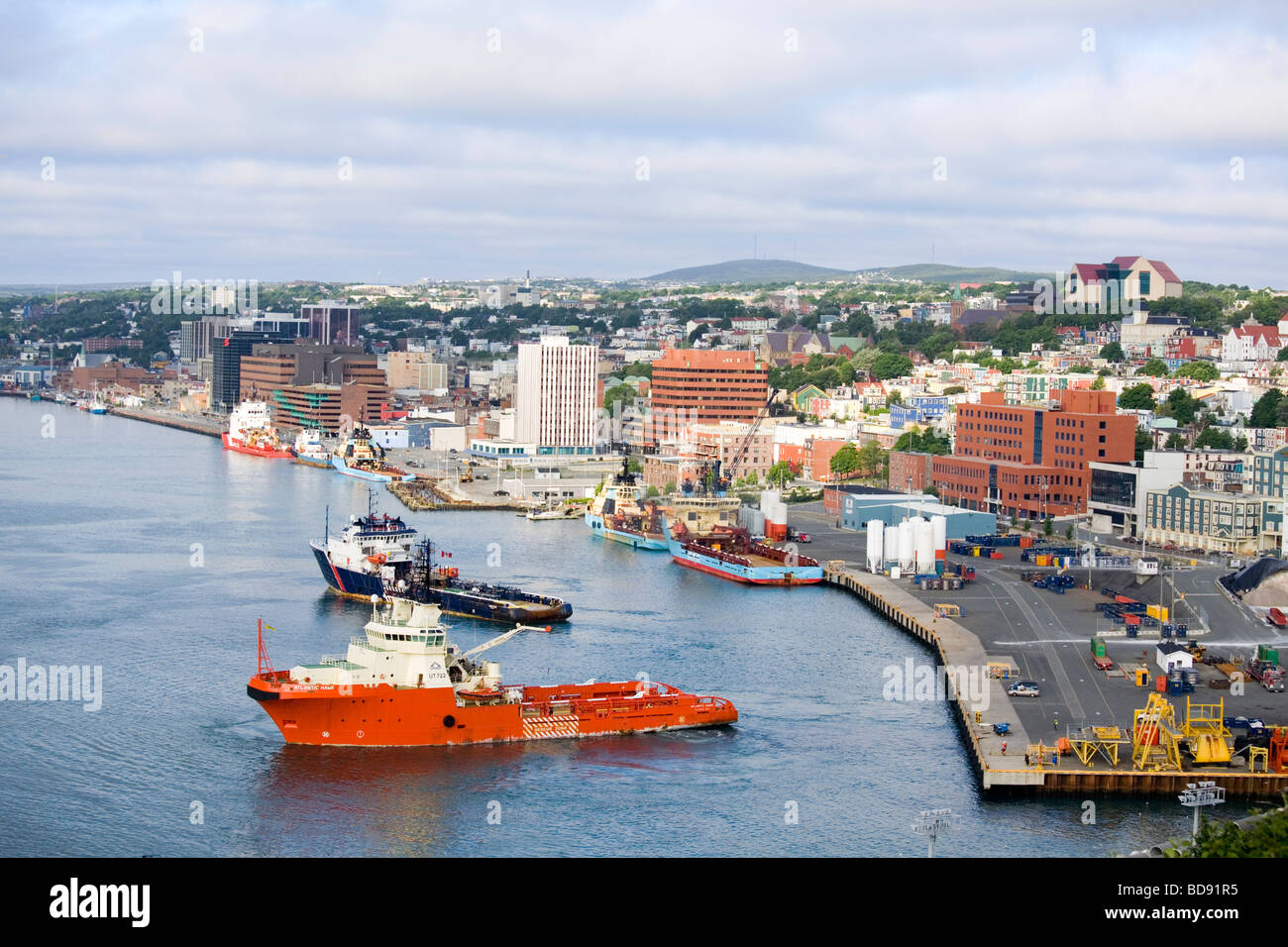 Ships along the waterfront of the city of St. John's, Newfoundland. St