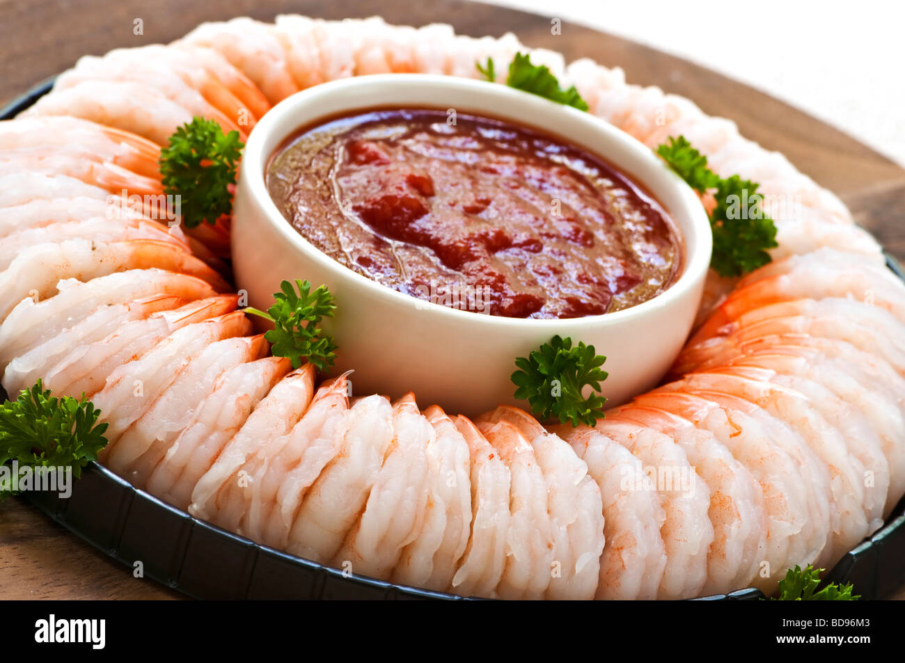 Shrimp ring appetizer platter with dipping sauce Stock Photo Alamy