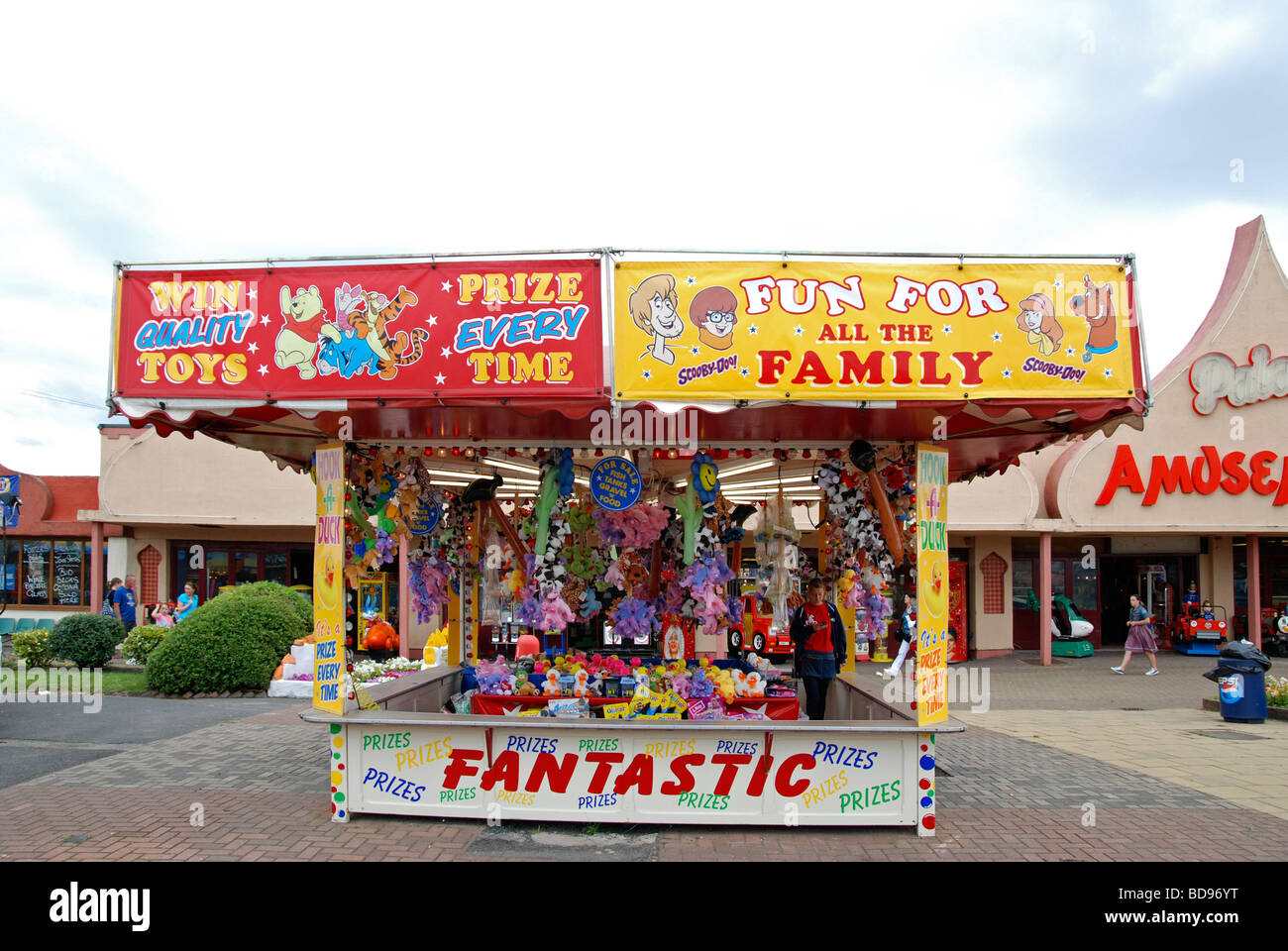 a tombola type stall at the fairground in southport, england, uk Stock Photo