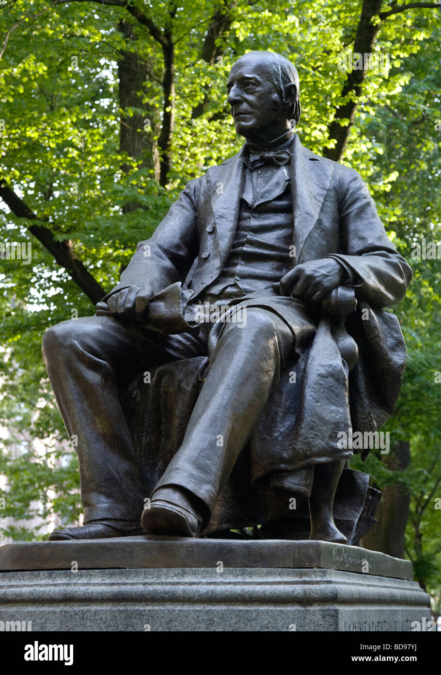 A statue of a historical figure located in the parkway along COMMONWEALTH AVENUE BOSTON MASSACHUSETTS Stock Photo