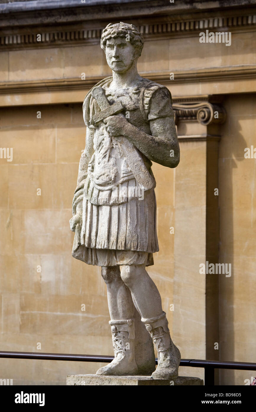 Statue on the Terrace overlooking the Great Bath The Romans Baths at Bath Somerset England Stock Photo