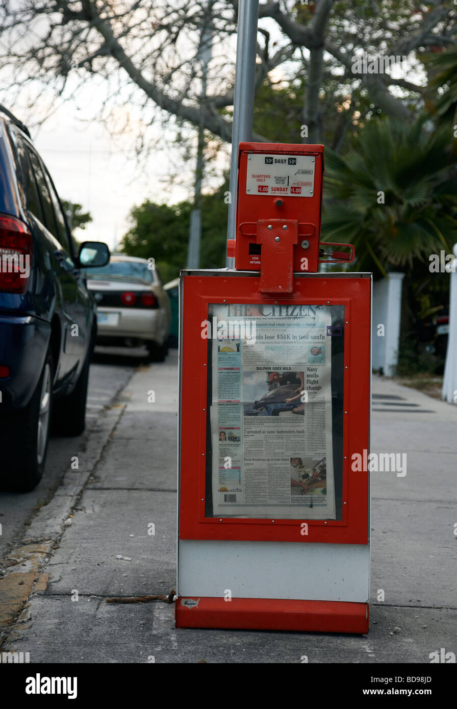 newspaper vending machine on roadside Stock Photo