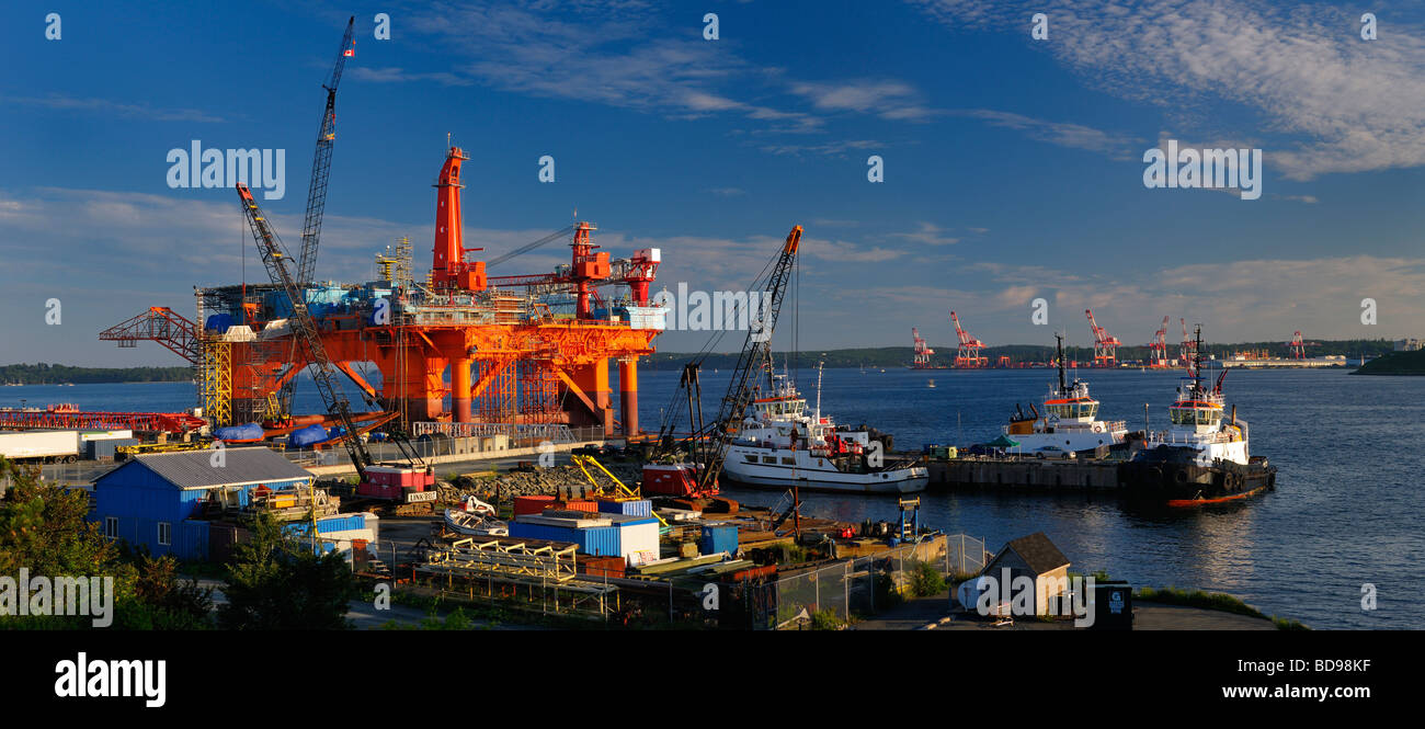 Panorama of Louisiana Oil Rig under repair at Woodside Dartmouth in Halifax Harbour Nova Scotia Stock Photo