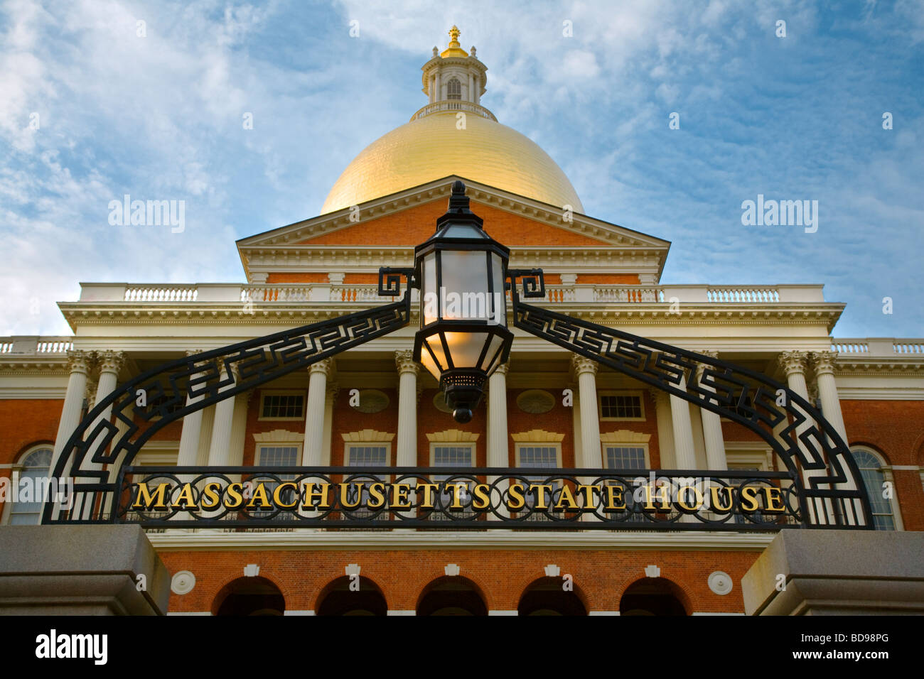Located on BEACON HILL the MASSACHUSETTS STATE HOUSE contains the legislature and Governors residence BOSTON MASSACHUSETTS Stock Photo
