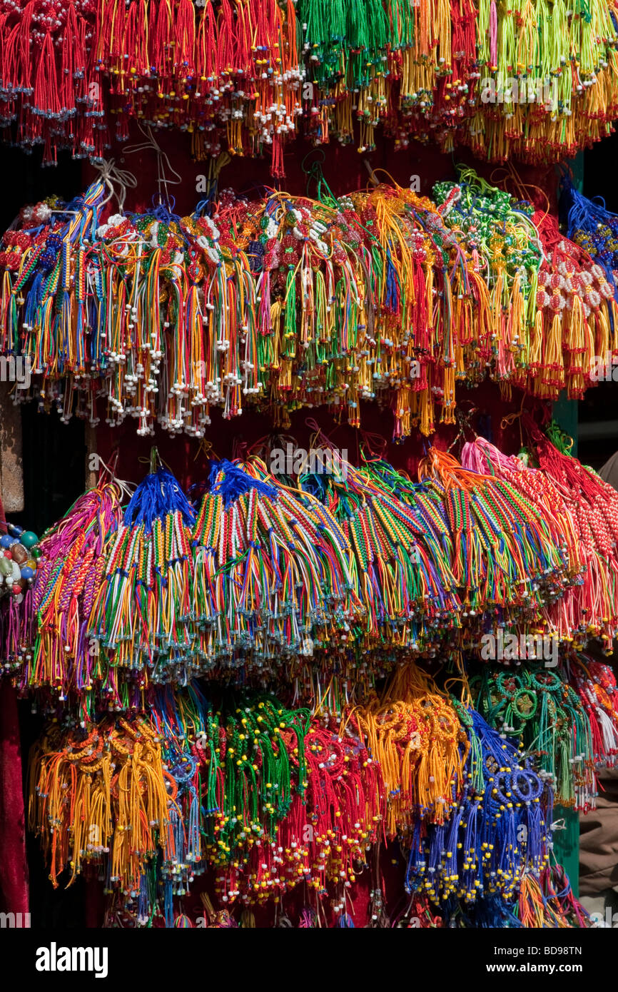 Bodhnath, Nepal. Multi-colored Tassels, used as key chains, decorations, or souvenirs. Stock Photo