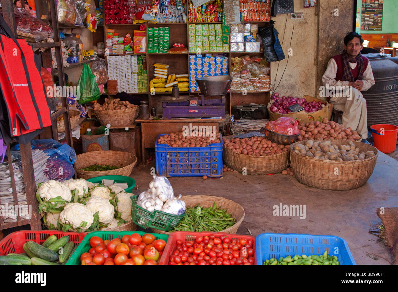 Bodhnath, Nepal.  Foodstuffs Vendor. Stock Photo