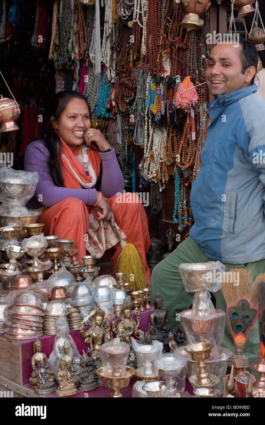 Bodhnath, Nepal.  Souvenir and Handicraft Vendors. Stock Photo