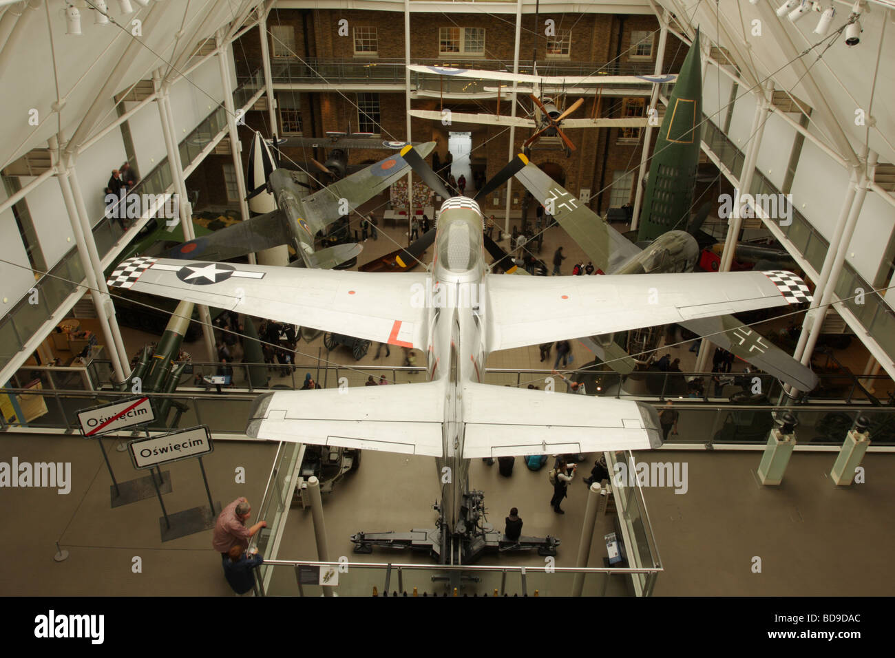 Big Beautiful Doll, P51 D Mustang aircraft suspended from The Imperial War Museum Ceiling. Stock Photo