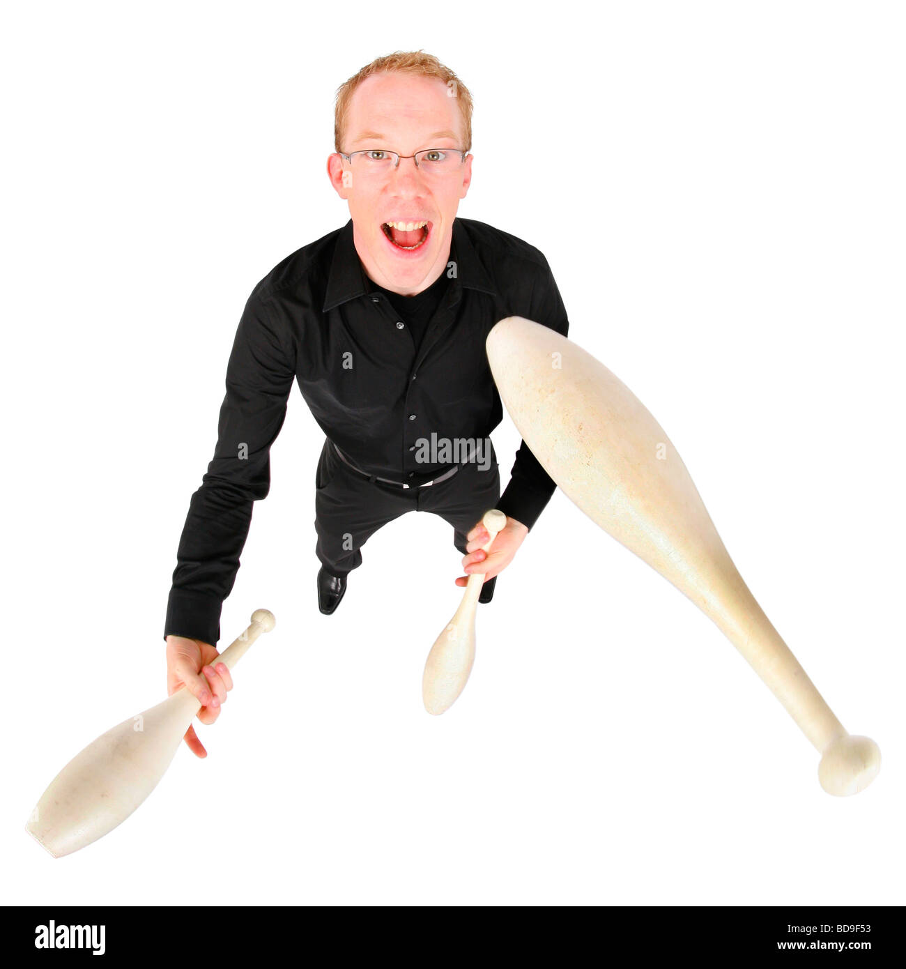 young man juggling with clubs Stock Photo Alamy