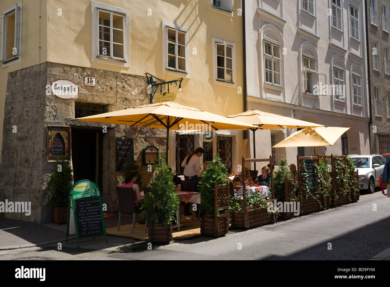 Al fresco dining in Salzburg, Austria Europe EU Stock Photo