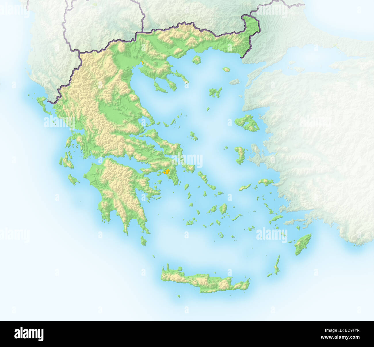 Greece, shaded relief map. Stock Photo