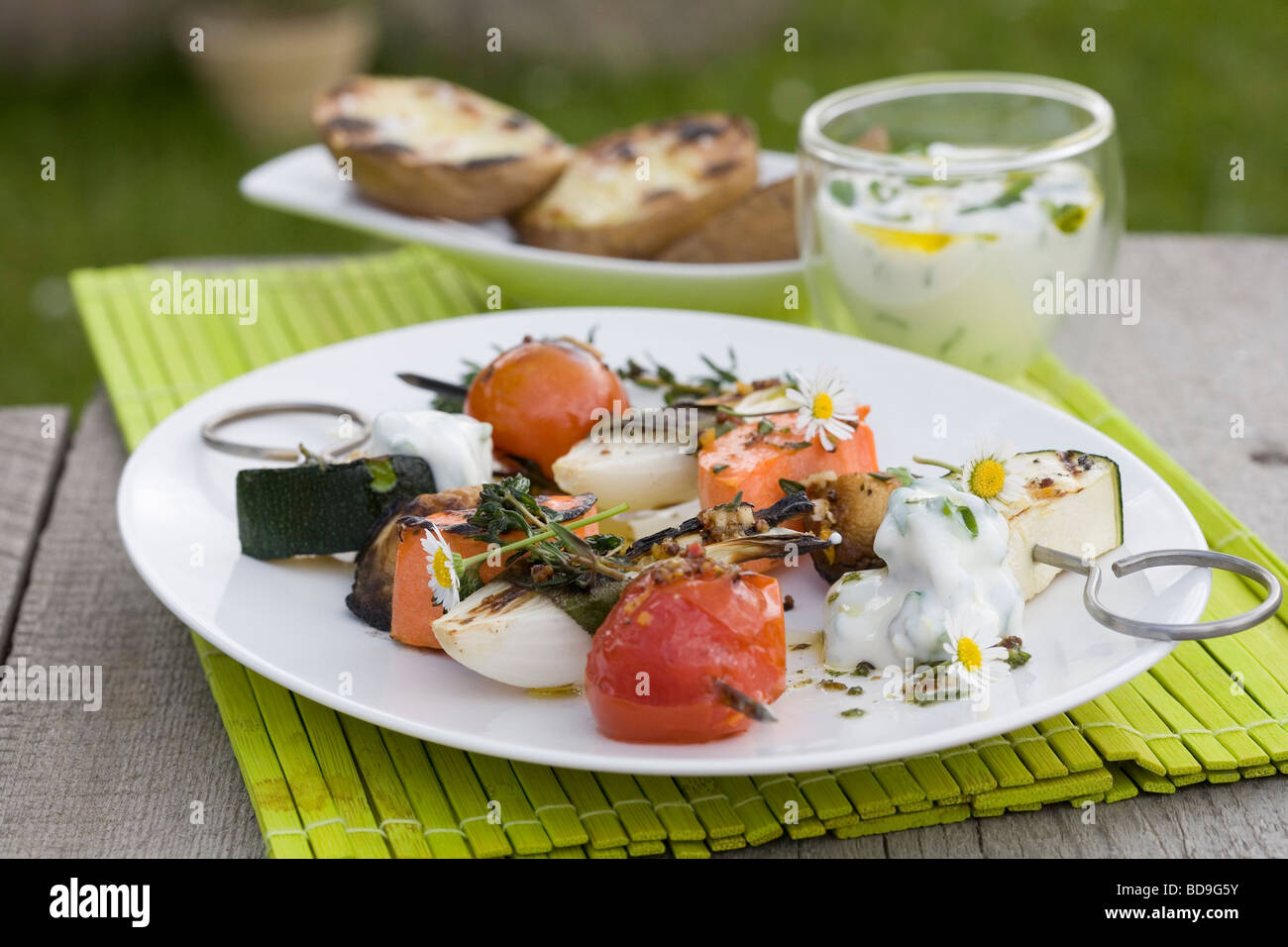 Vegetable Skewer with Yoghurt Dip Stock Photo - Alamy