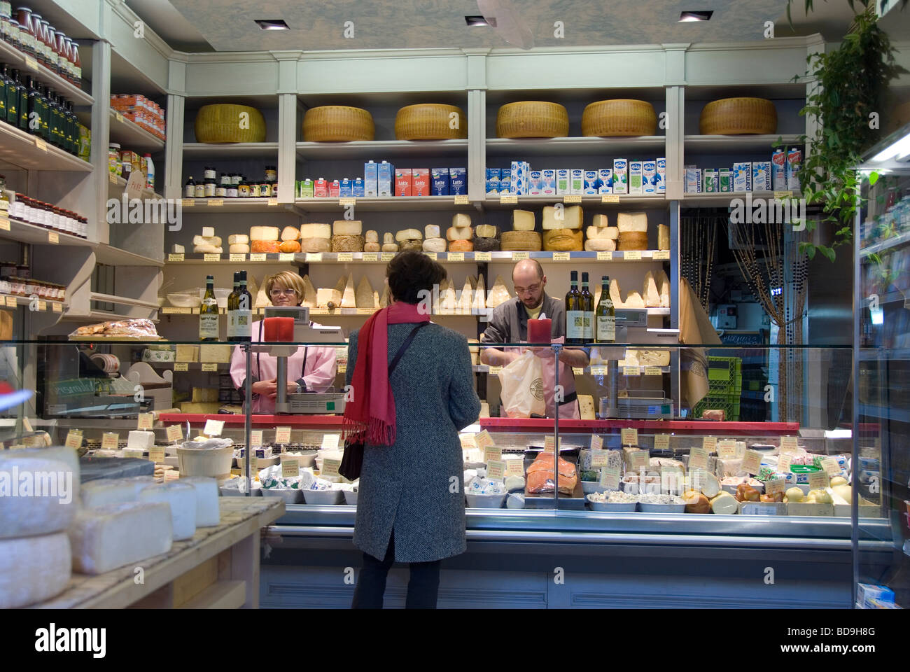 A cheese shop in the market piazza in Pistoia Stock Photo