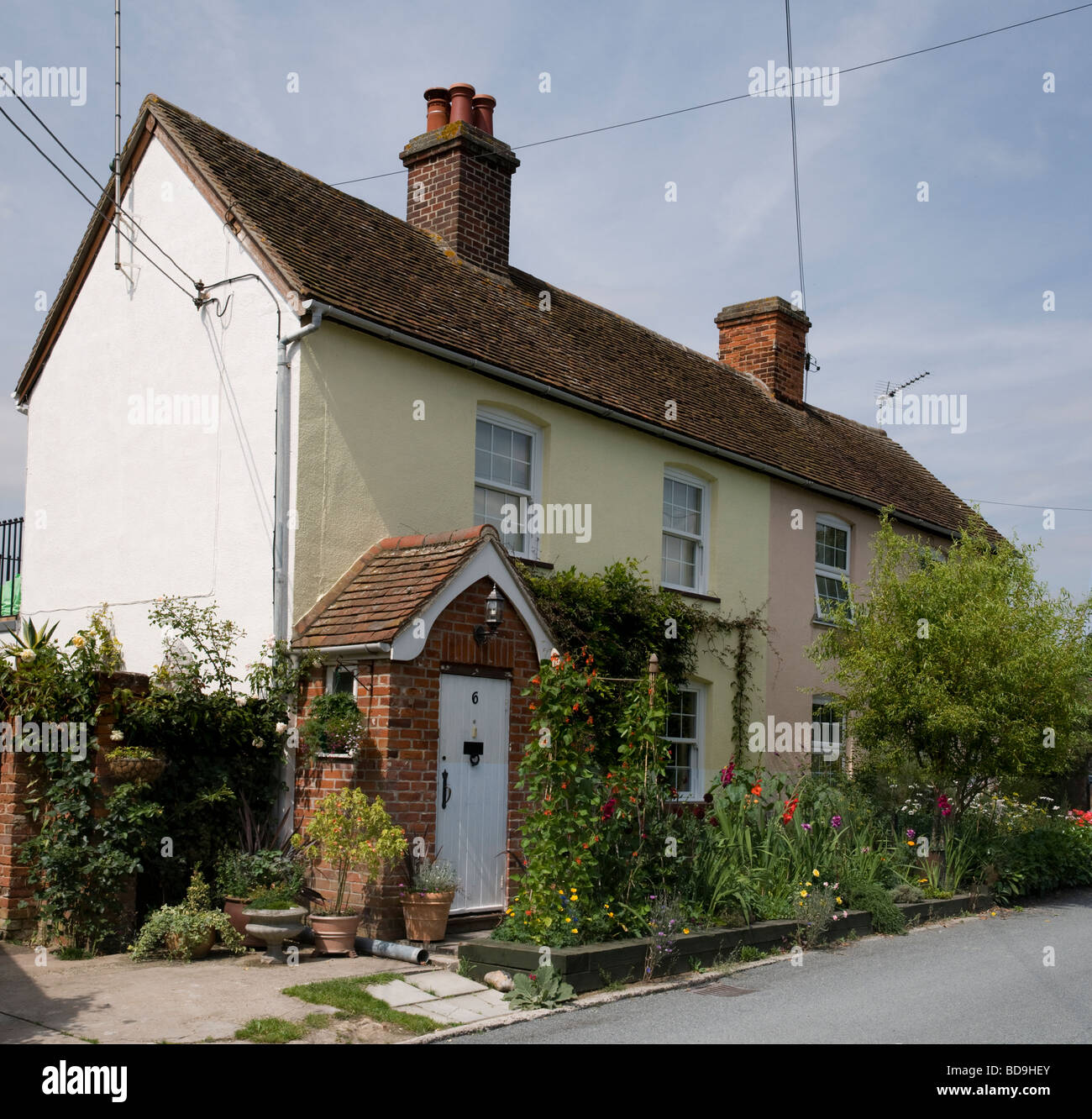 Two semi-detached cottages in Suffolk. Stock Photo