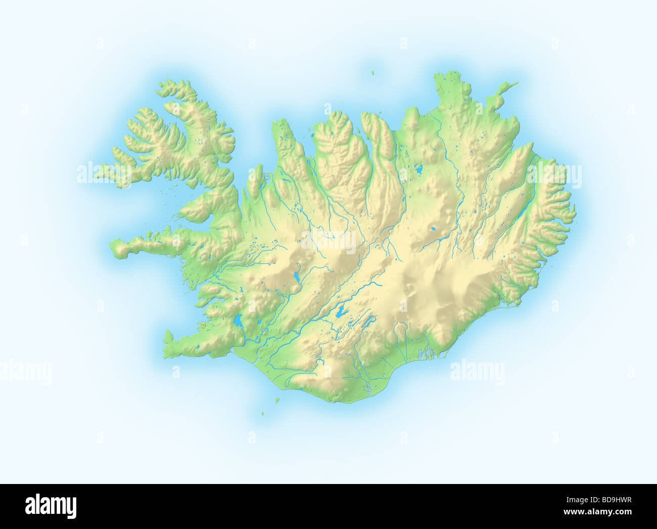 Iceland, shaded relief map. Stock Photo