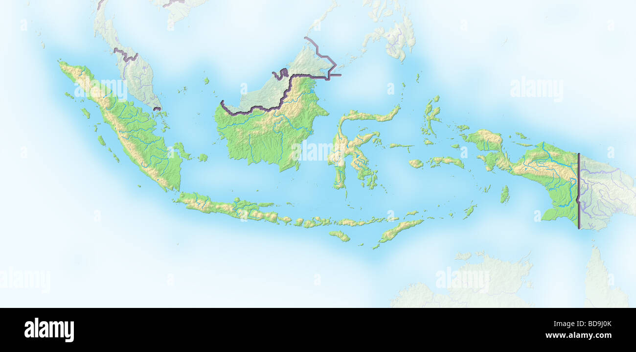 Indonesia, shaded relief map. Stock Photo