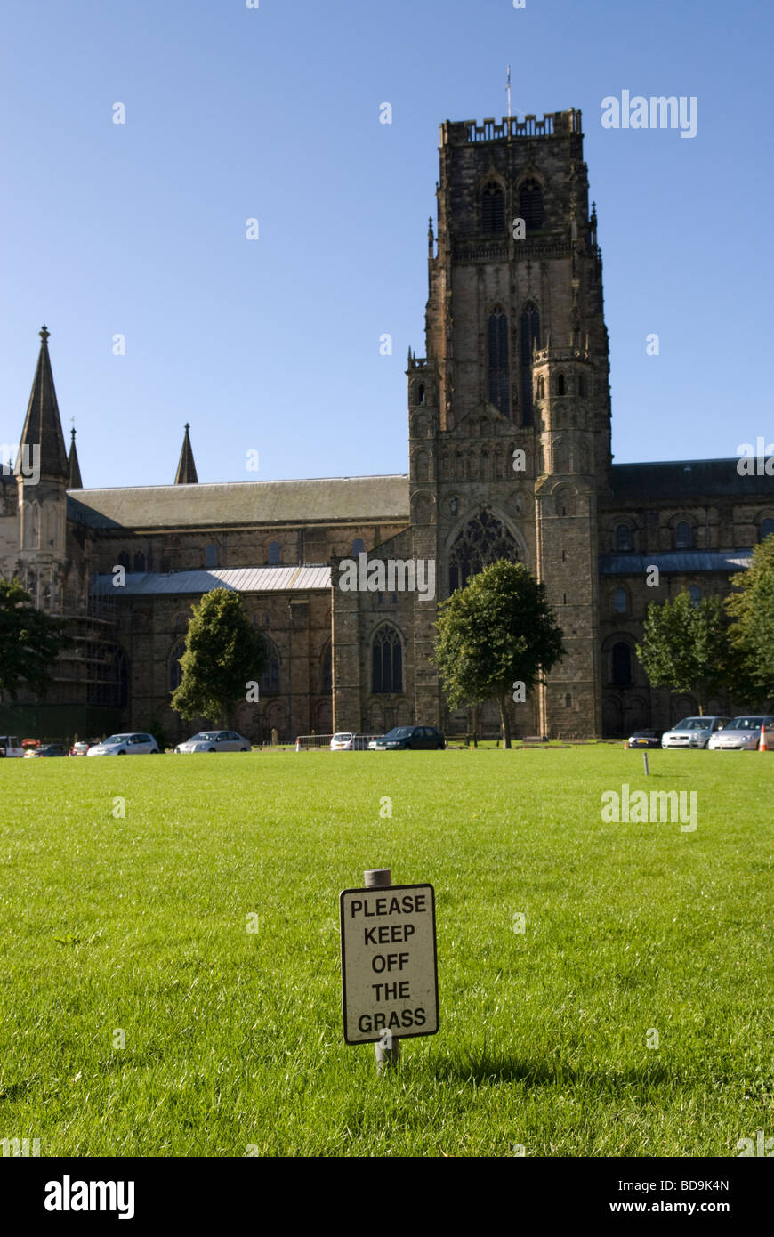 Keep off the grass sign Palace Green Durham Cathedral County Durham England Stock Photo
