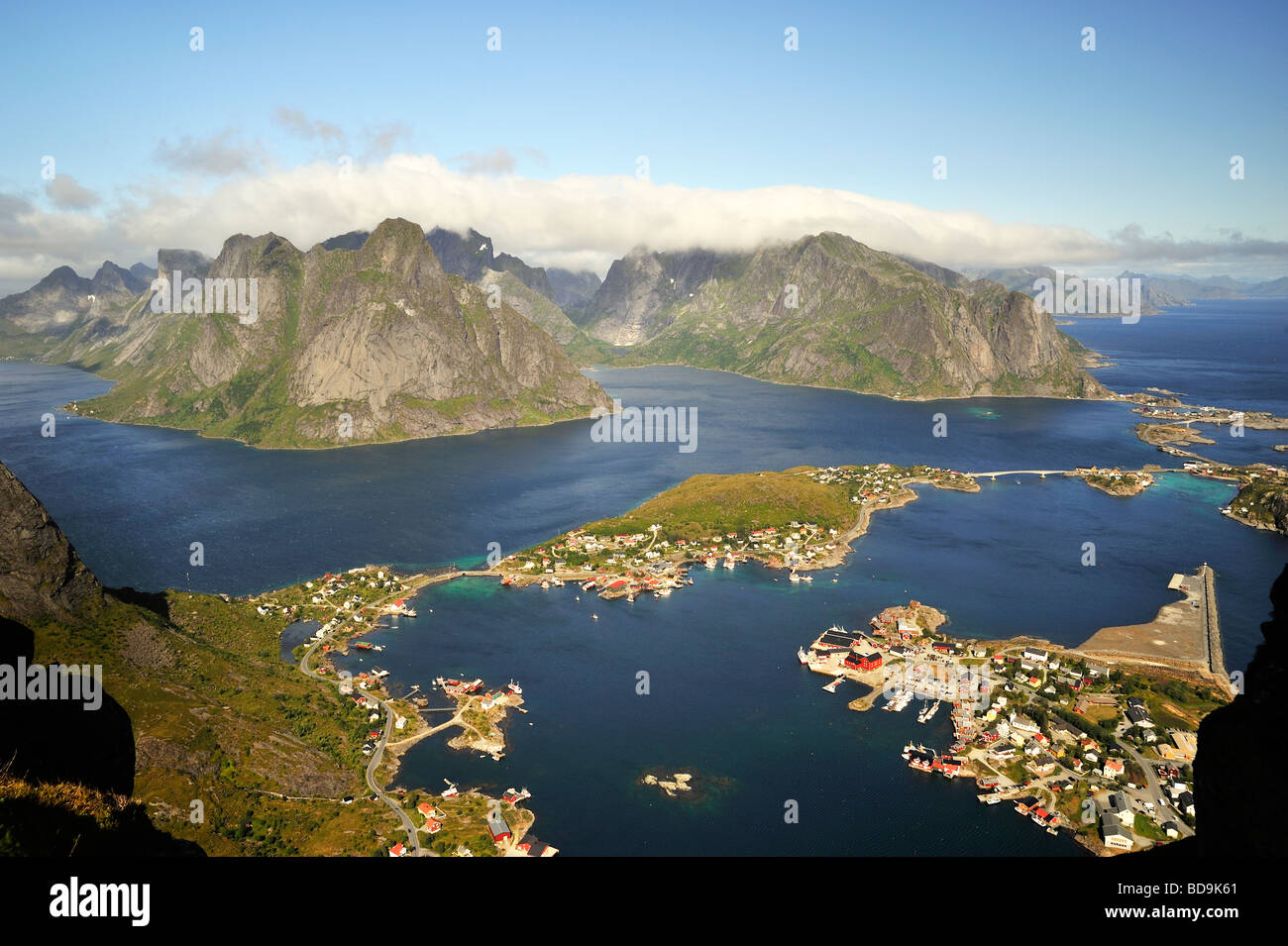 Reine district in Lofoten,Norway from a mountain top Stock Photo