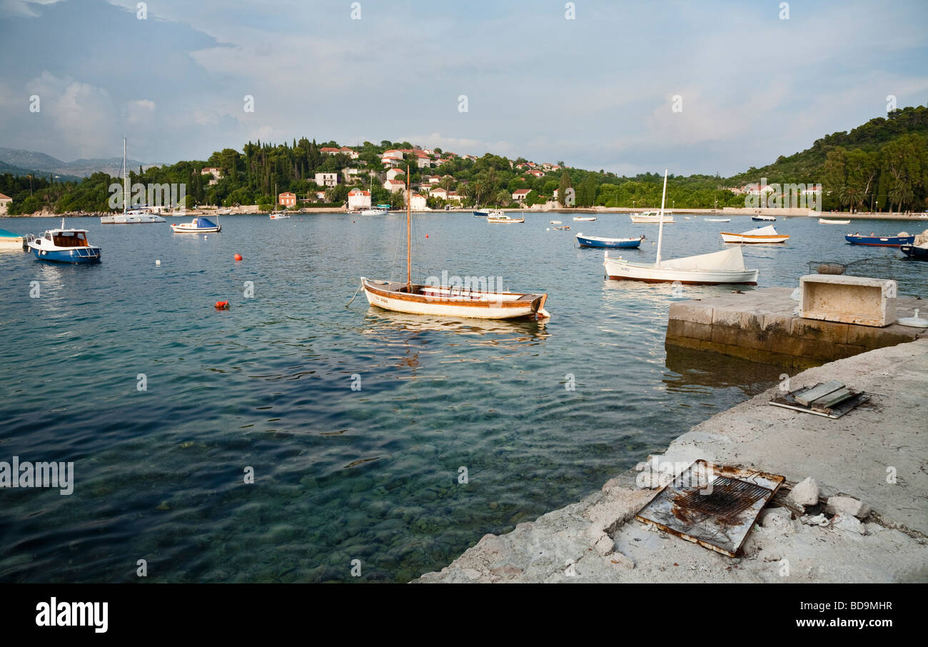 Fishing Boats moored in the Island of Koloceps, Croatia Stock Photo
