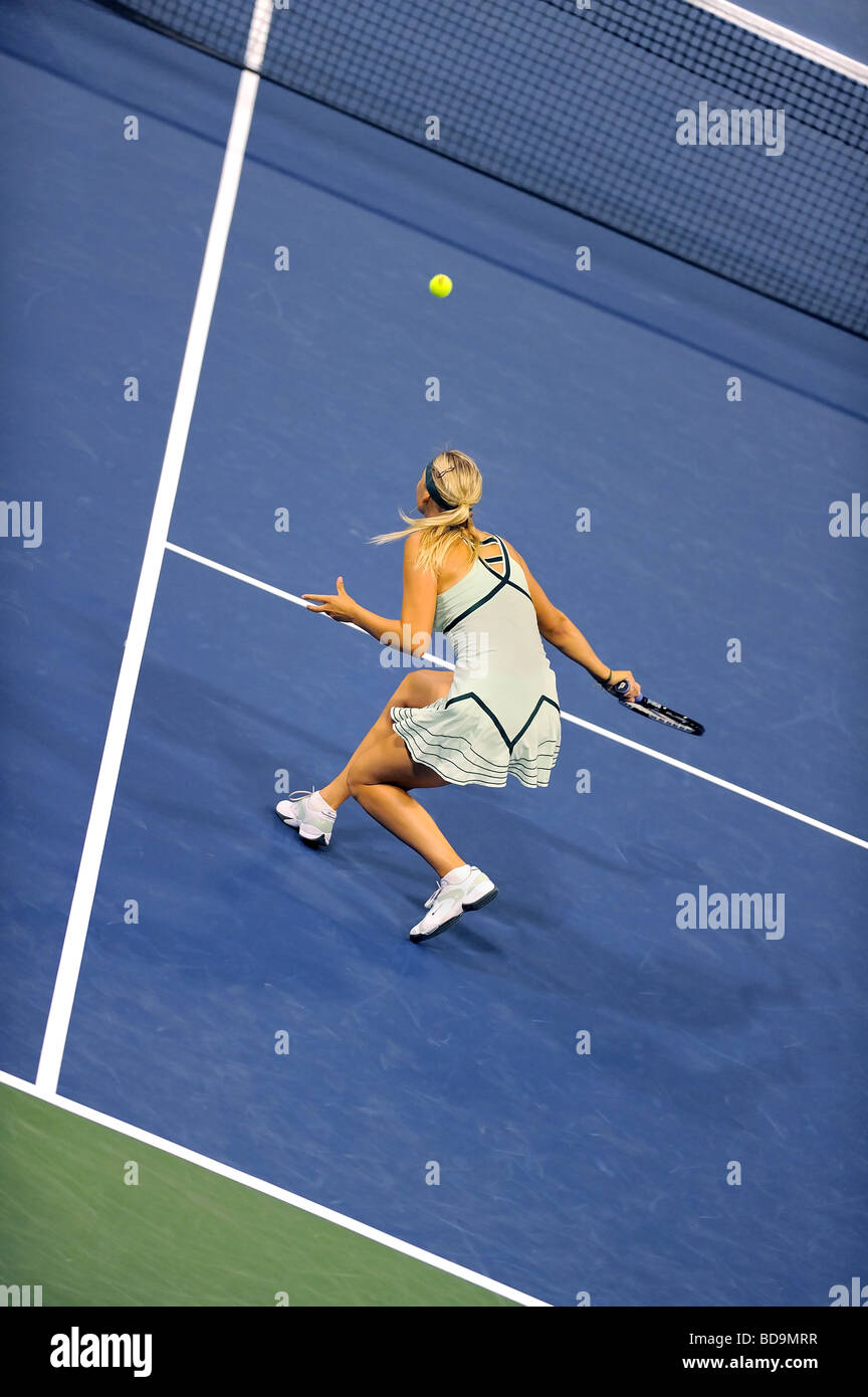 Maria Sharapova hits a slice during the Los Angeles US Open Championships. Stock Photo