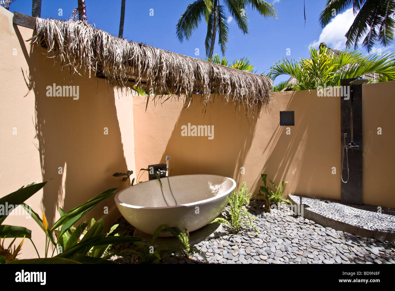 Privat Villa Pleiades open air bathroom in Ubud Bali Indonesia Asia  Stock Photo