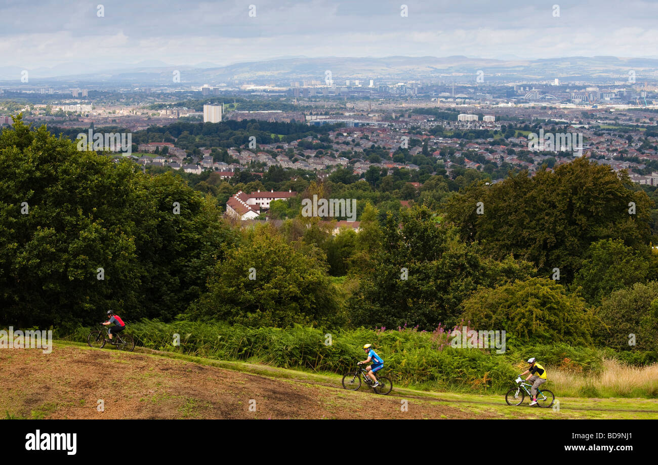 Mountain bike riders racing at a cross country event held at Cathkin Braes Glasgow, Scotland, Great Britain, UK Stock Photo
