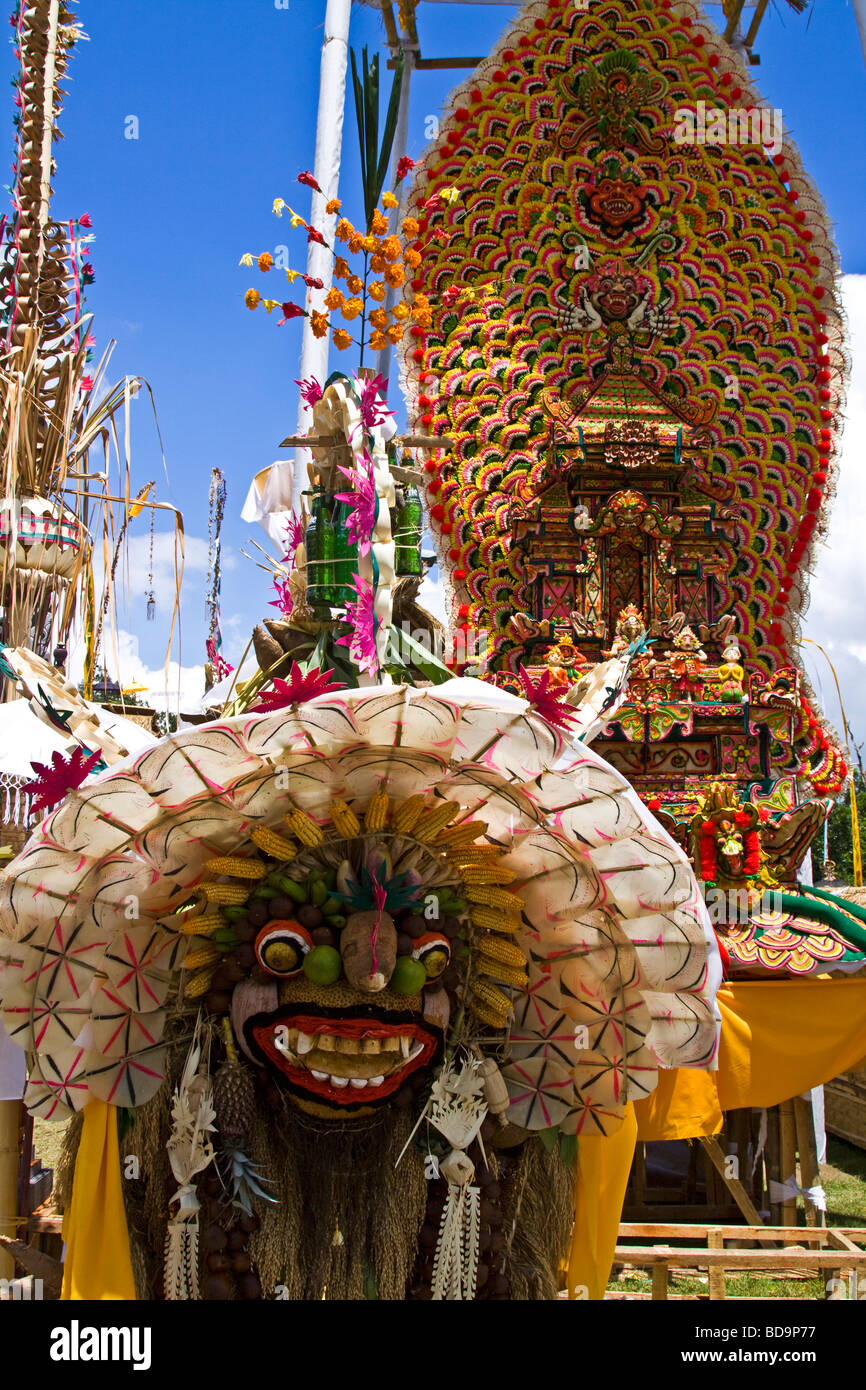 Offerings at temple Ceremony at Besakih mother temple Bali Indonesia Stock Photo